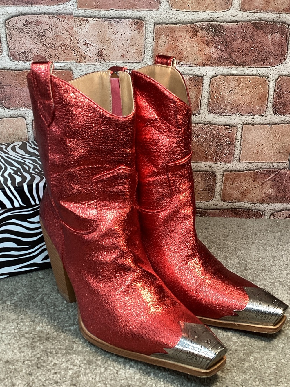 Fancy Red Glitter women’s Cowboy ankle boots size 37 eu size 6.5 US